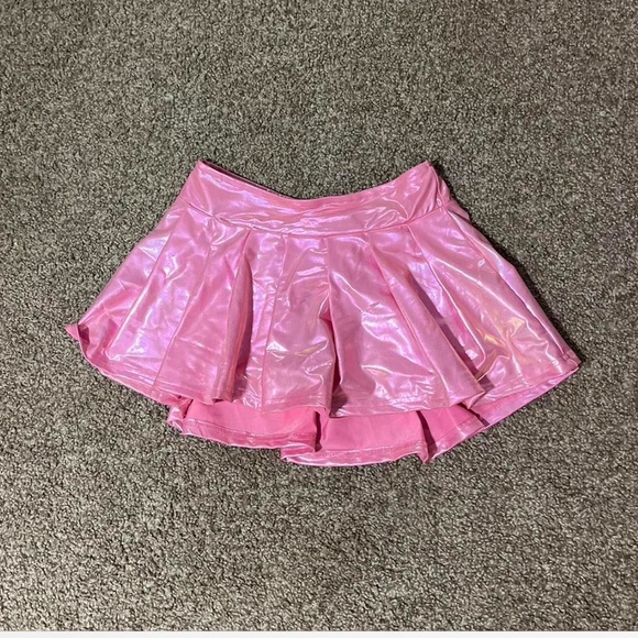 Pink Shiny Metallic Mini Skirt with Shorts - Picture 4 of 8